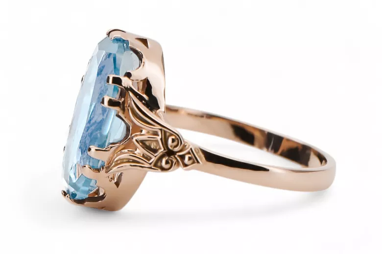 Ring Vintage style Aquamarine Original Vintage 14K Rose Gold vrc058r